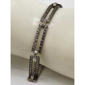 Vintage Sterling Silver Marcasite Link Bracelet Art Deco Style